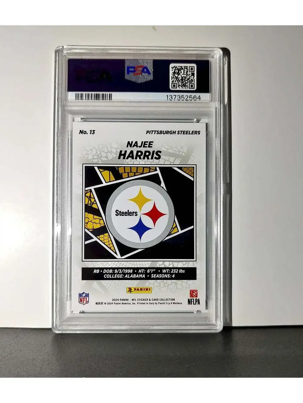 Najee Harris 2024 Panini Sticker Collection 260/349 #13 Blue Foil PSA 8 NM-MT